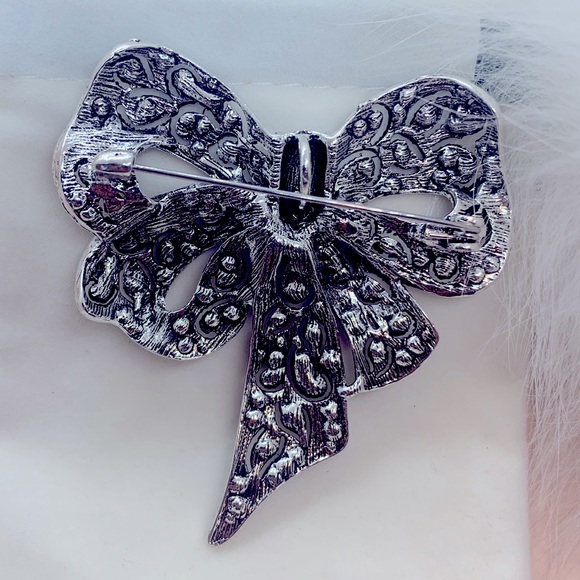 Blue Rhinestone Bow Bowknot Elegant Brooch - Picture 2 of 3